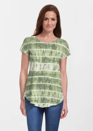 Striation Green (14250) ~ Signature Short Sleeve Scoop Neck Flowy Tunic
