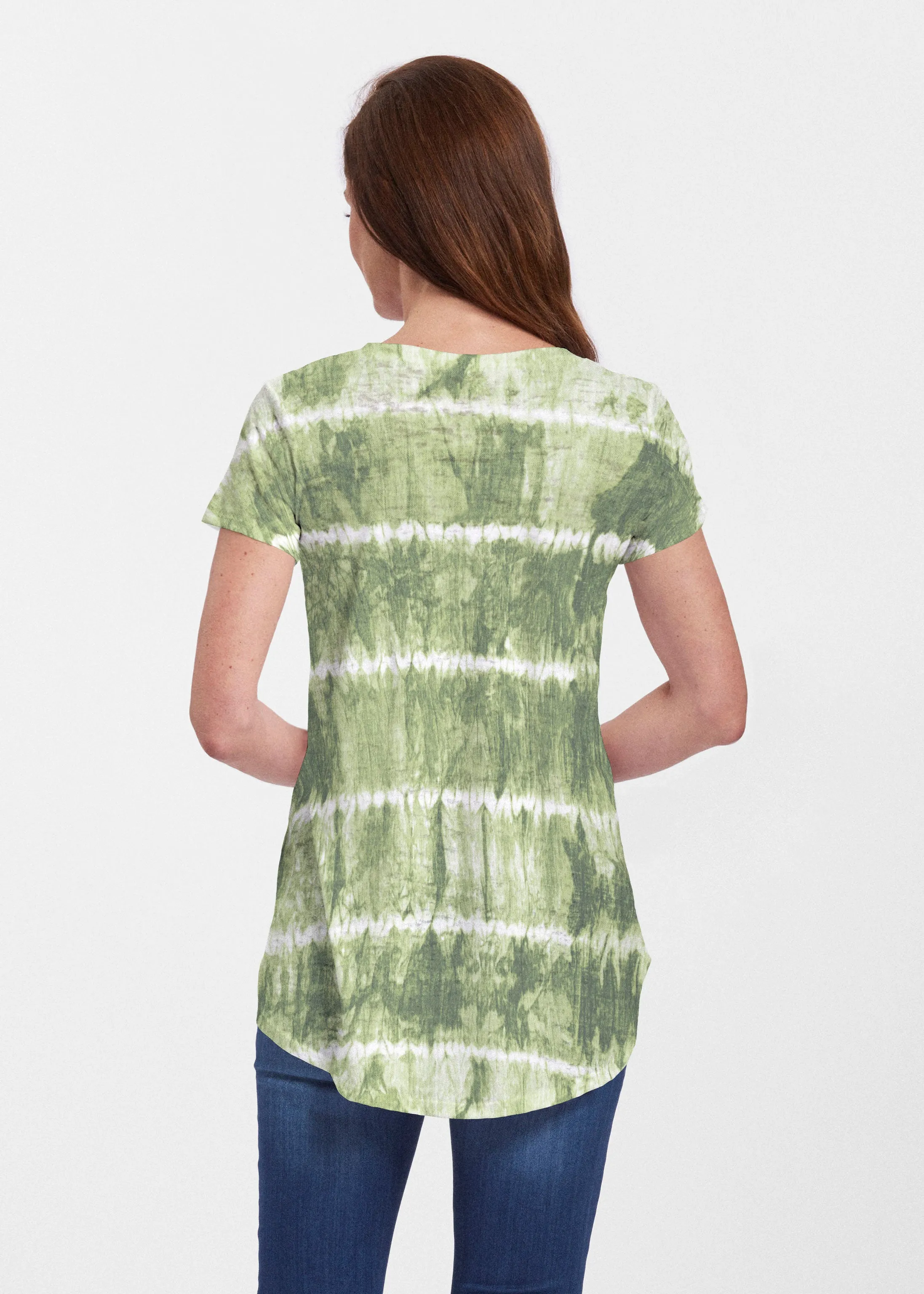 Striation Green (14250) ~ Signature Short Sleeve Scoop Neck Flowy Tunic