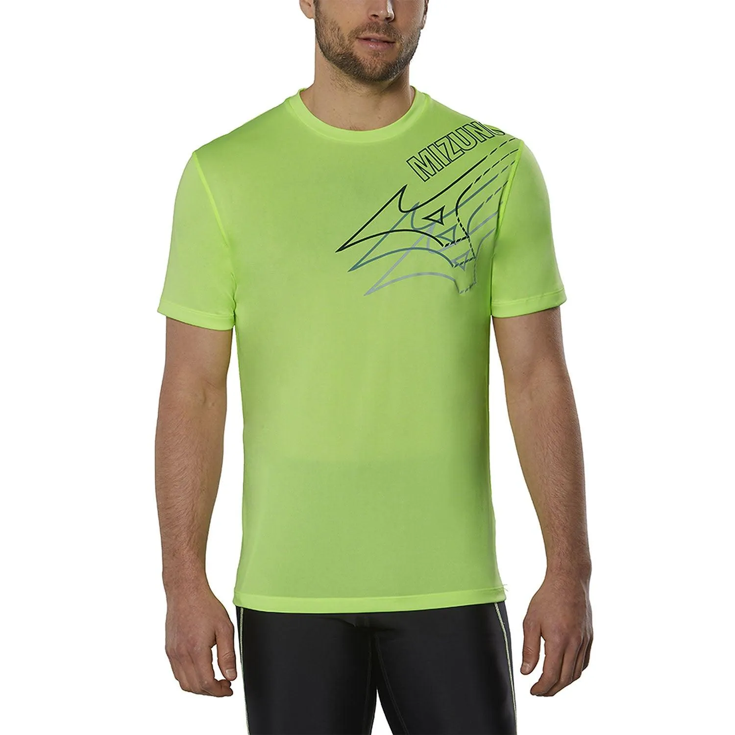 T SHIRT MIZUNO RUN MAGLIA UOMO MAN TEE RUNNING GIALLA FLUO