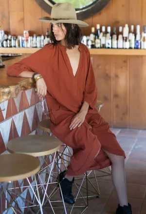 Terracotta Gauze Dress with Pockets