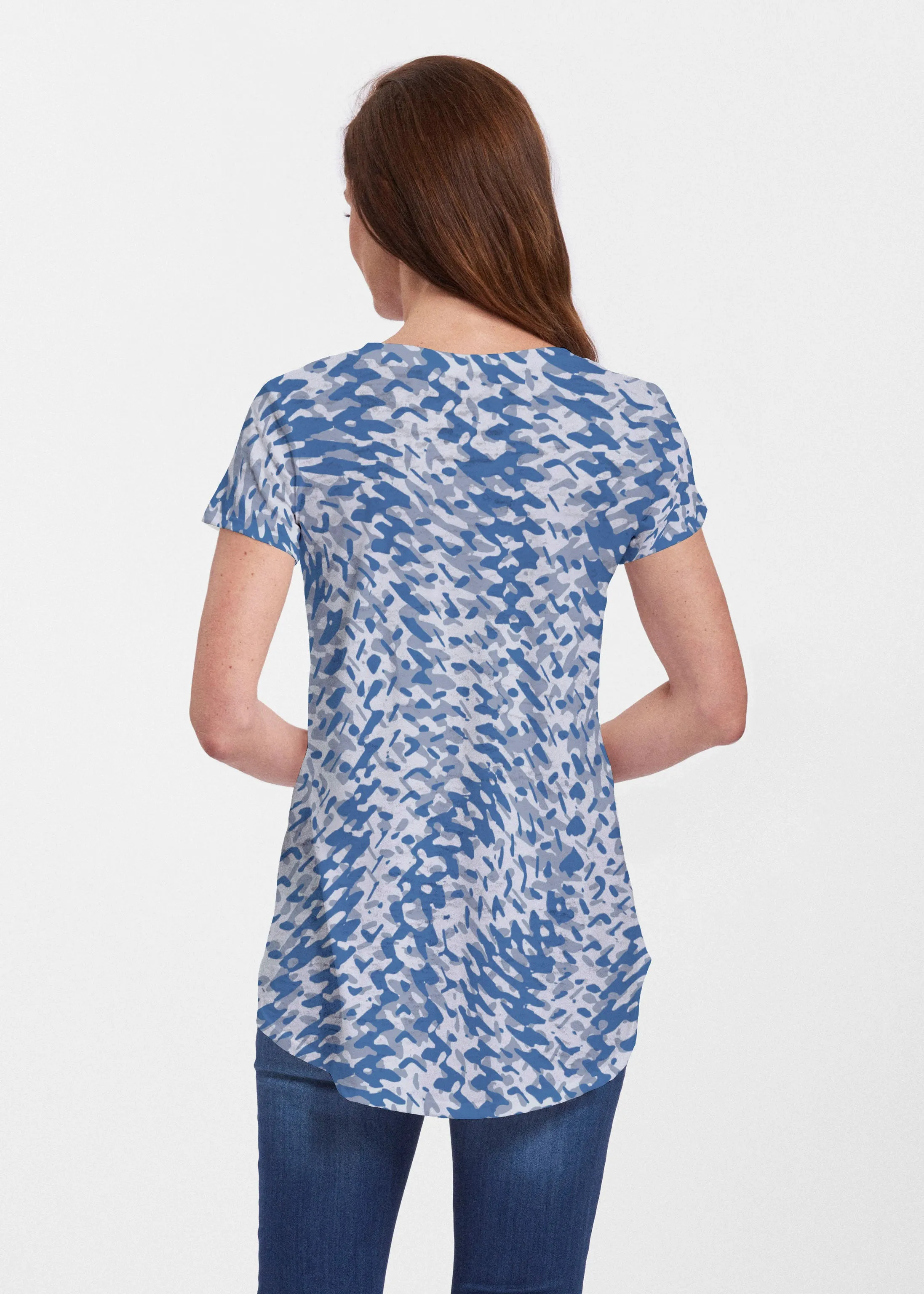 Textured Tracks Blue (7737) ~ Signature Short Sleeve Scoop Neck Flowy Tunic