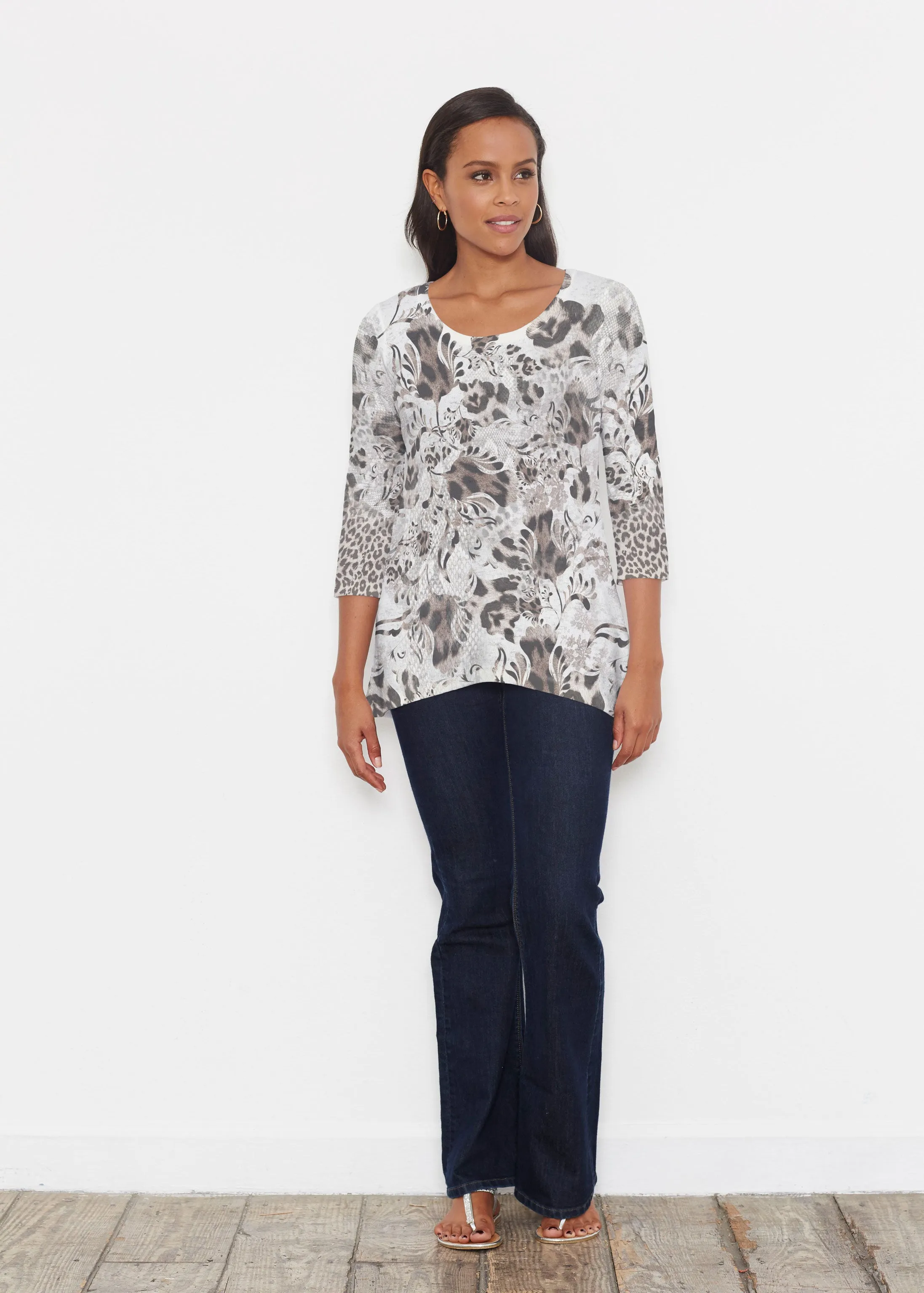Tulip Leopard Multi (7731) ~ Katherine Hi-Lo Thermal Tunic
