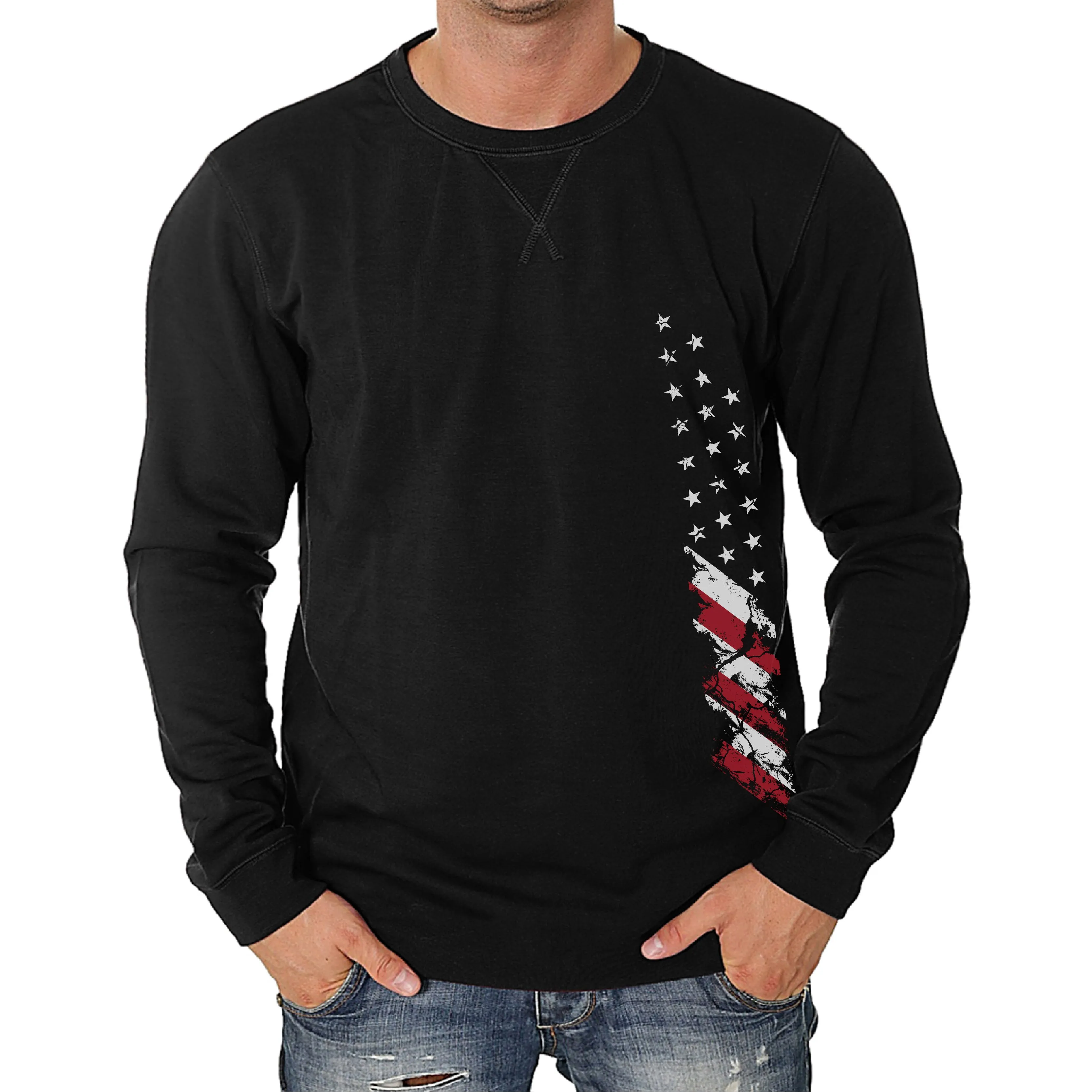 USA FLAG GRAPHIC CREWNECK LONG SLEEVE T-SHIRT