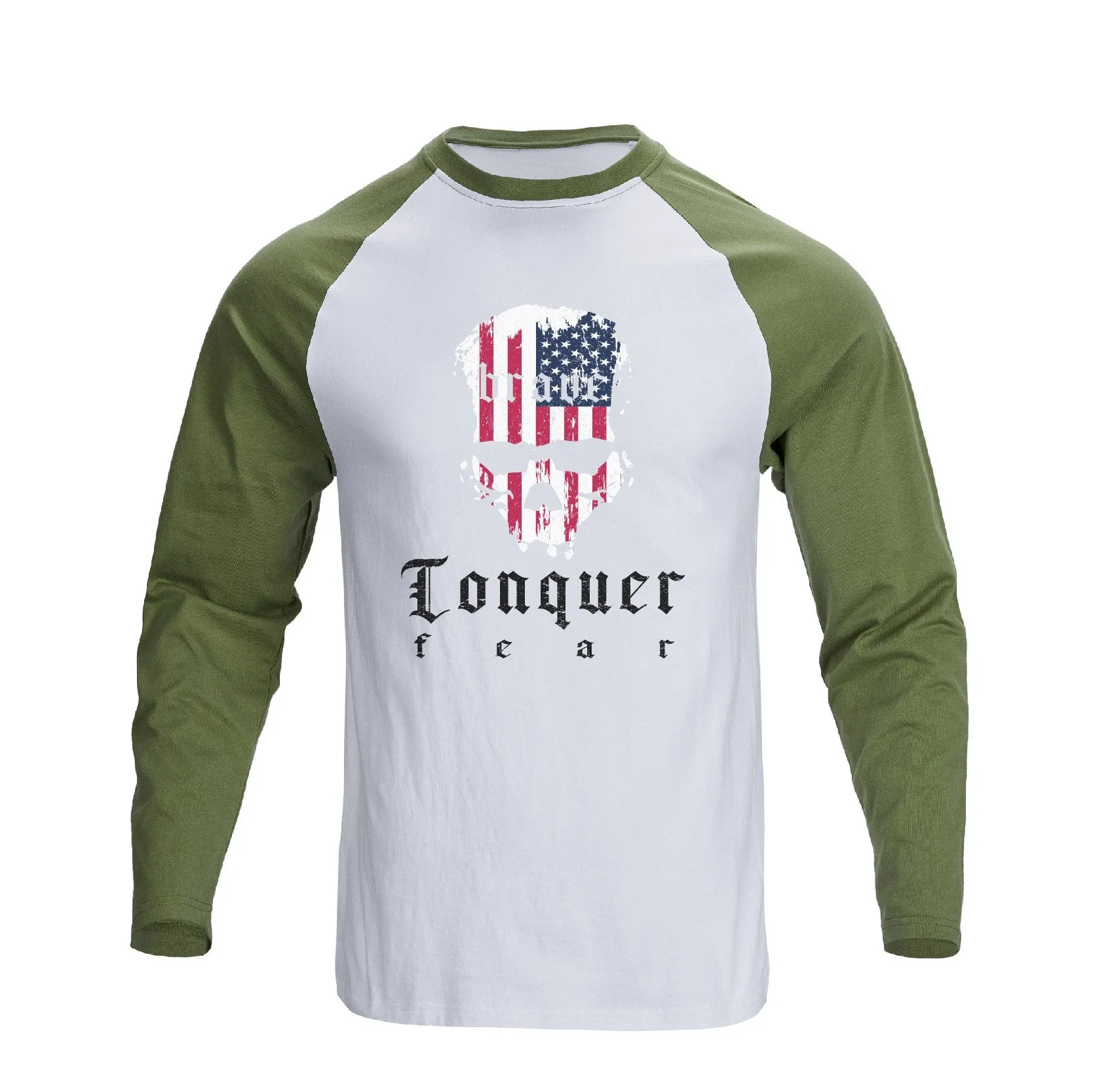 USA FLAG SKULL RAGLAN GRAPHIC LONG SLEEVE T-SHIRT