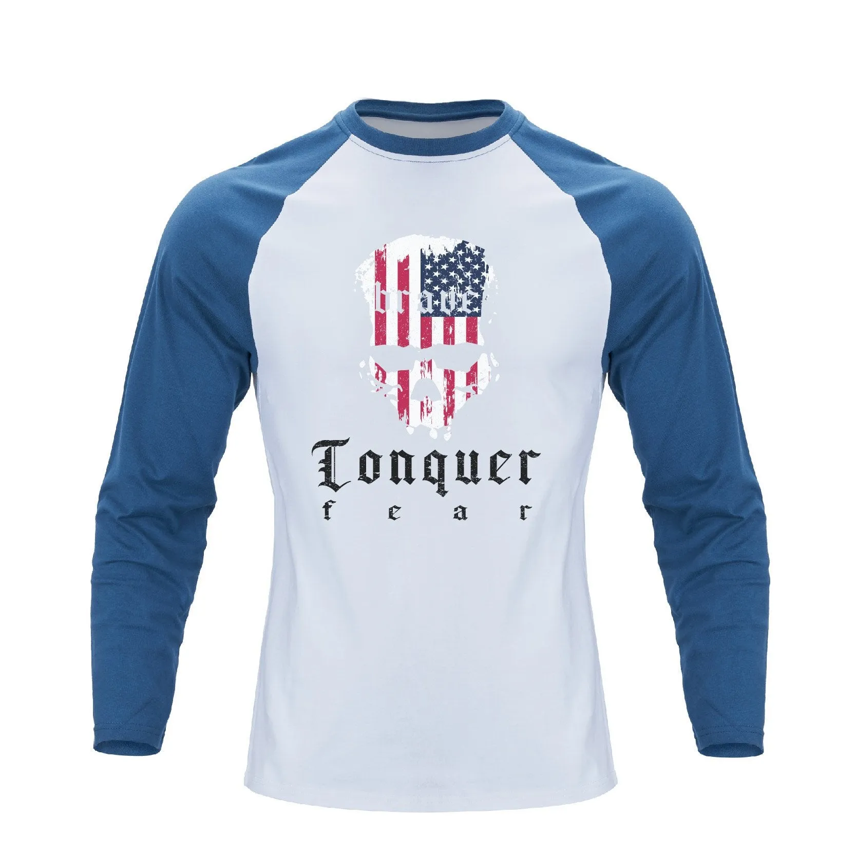 USA FLAG SKULL RAGLAN GRAPHIC LONG SLEEVE T-SHIRT