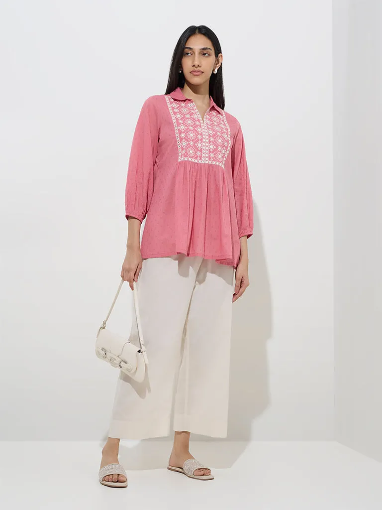 Utsa Dusty Pink Embroidered Cotton Kurti