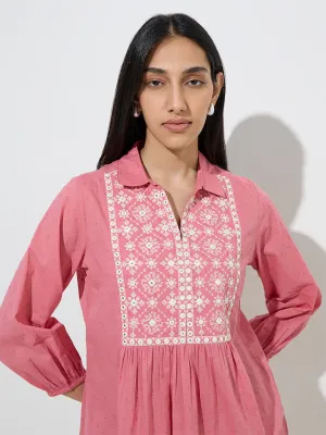 Utsa Dusty Pink Embroidered Cotton Kurti
