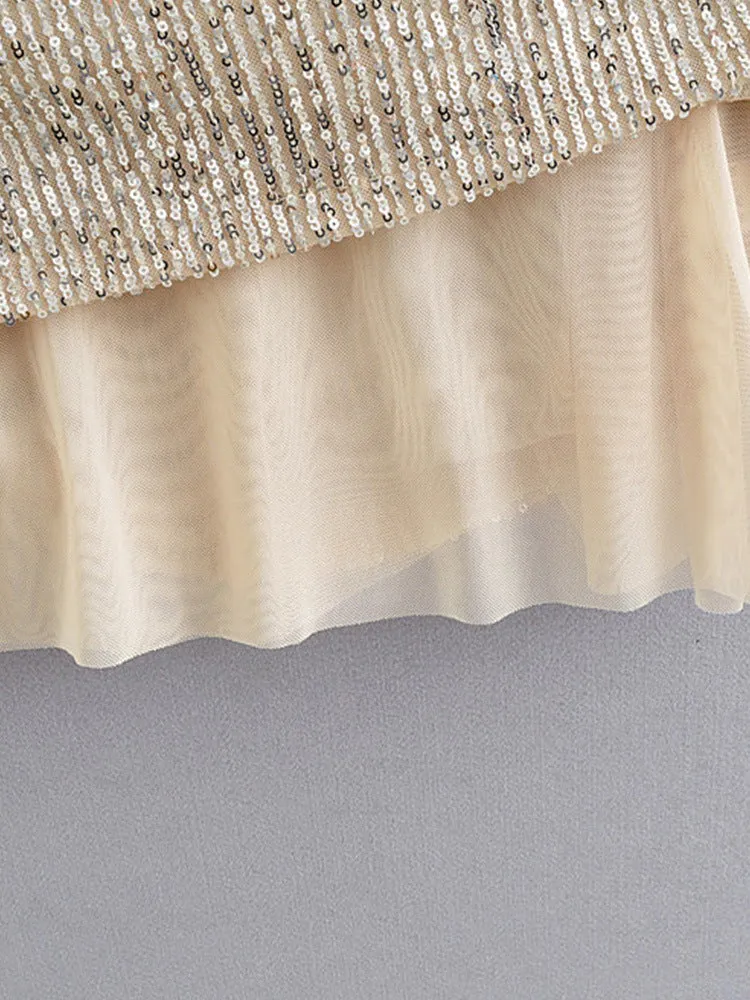 V-neck Sequins Puff Sleeve Party Mini Dresses