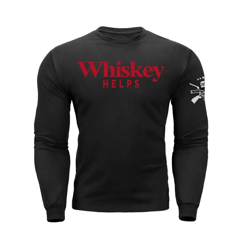 WHISKEY HELPS  GRAPHIC LONG SLEEVE T-SHIRT