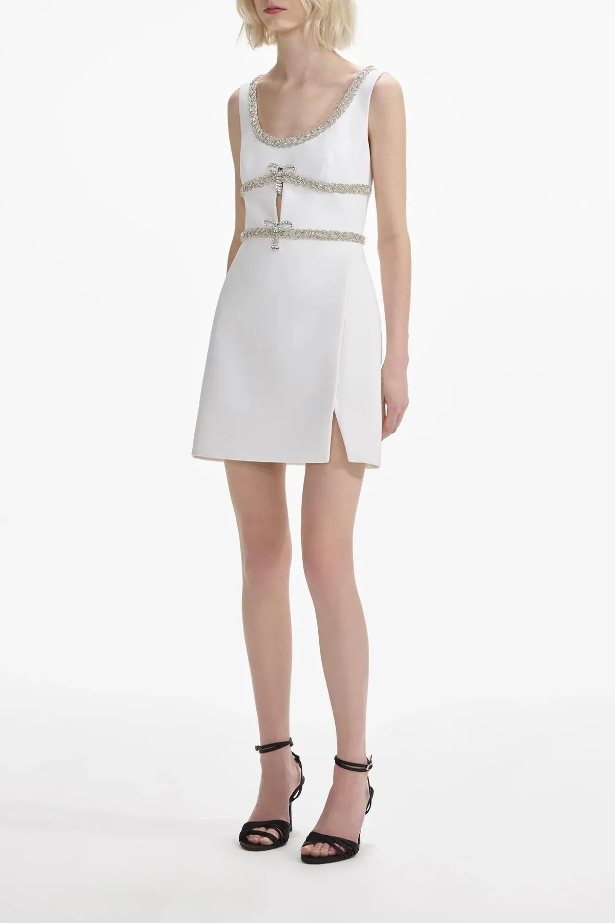White Diamante Bow Trim Mini Dress