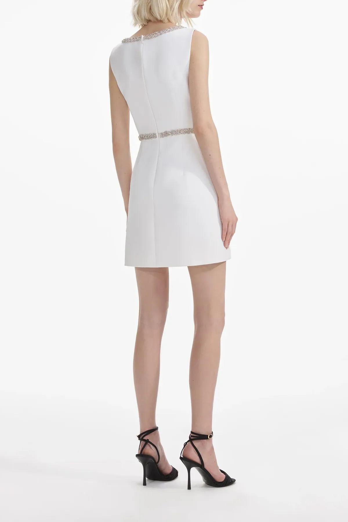 White Diamante Bow Trim Mini Dress