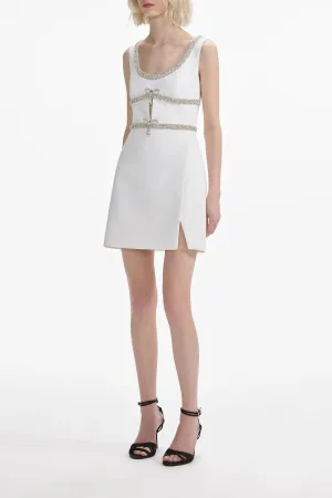 White Diamante Bow Trim Mini Dress
