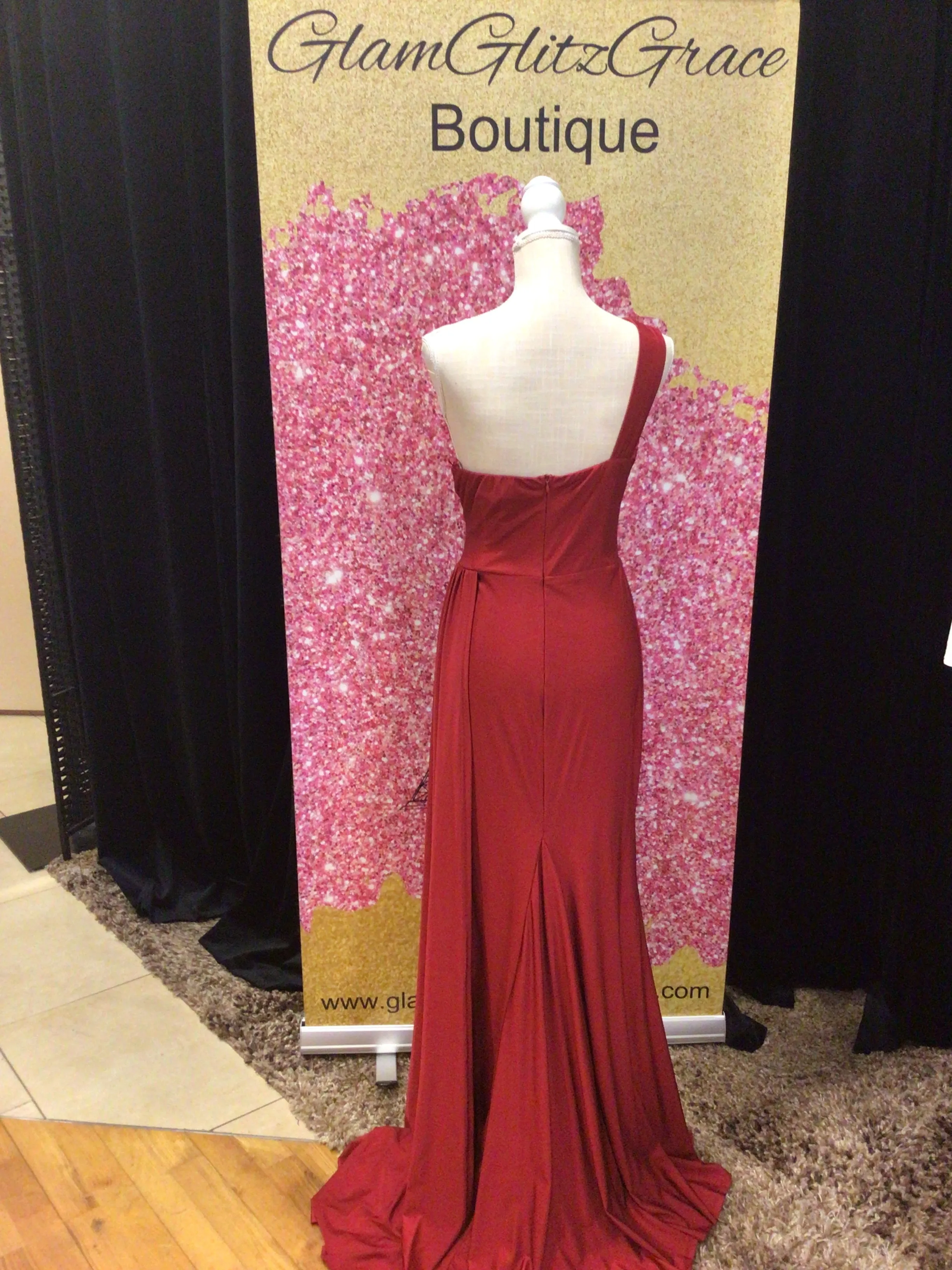Wine Red Long One Shoulder Dress With Slit