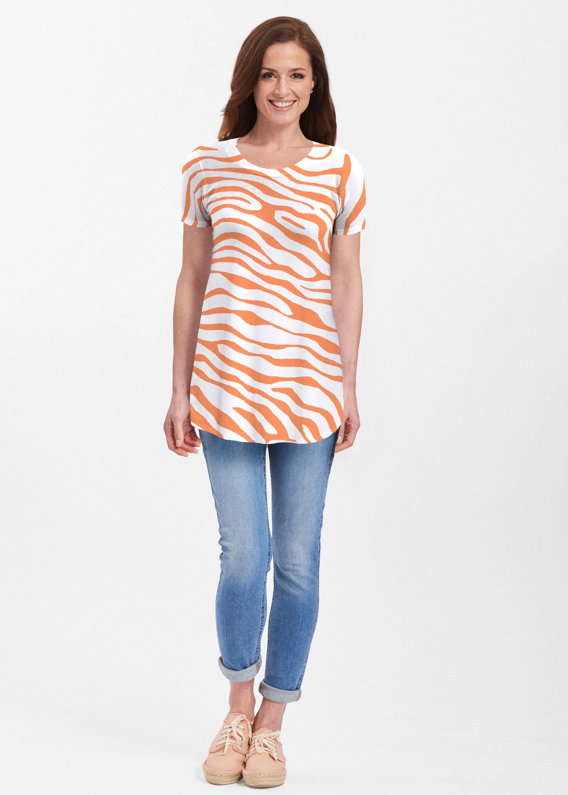 Zebra Orange (7042) ~ Butterknit Short Sleeve Tunic