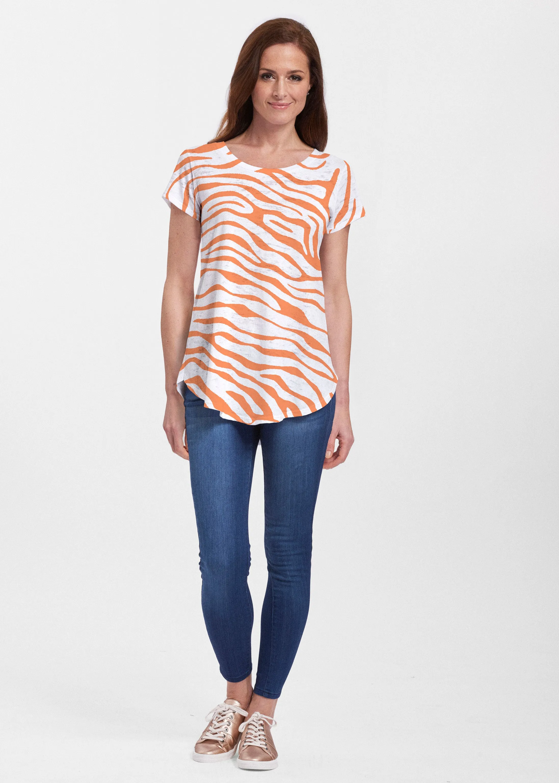Zebra Orange (7042) ~ Signature Short Sleeve Scoop Neck Flowy Tunic