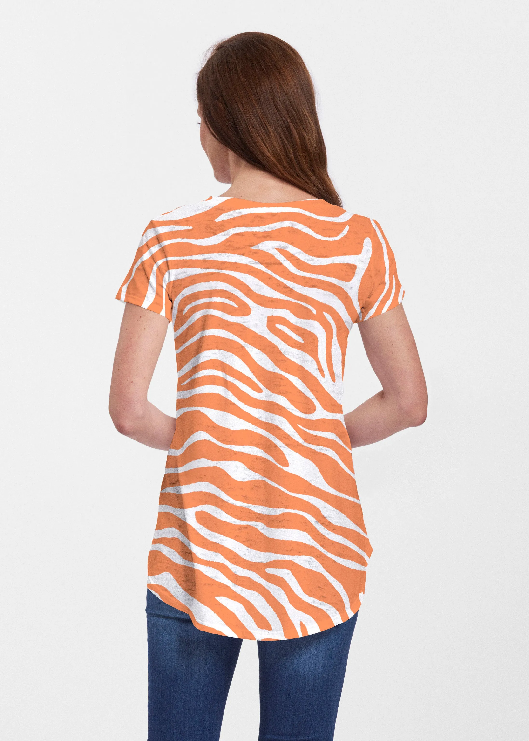 Zebra Orange (7042) ~ Signature Short Sleeve Scoop Neck Flowy Tunic
